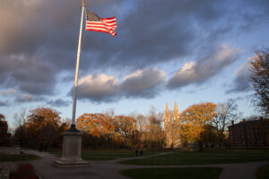 Waving American Flag on Bowdoin College Campus