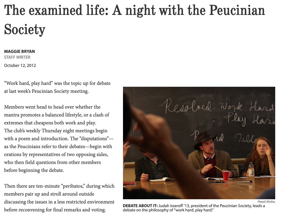 The Examined Life: A Night with the Peucinian Society